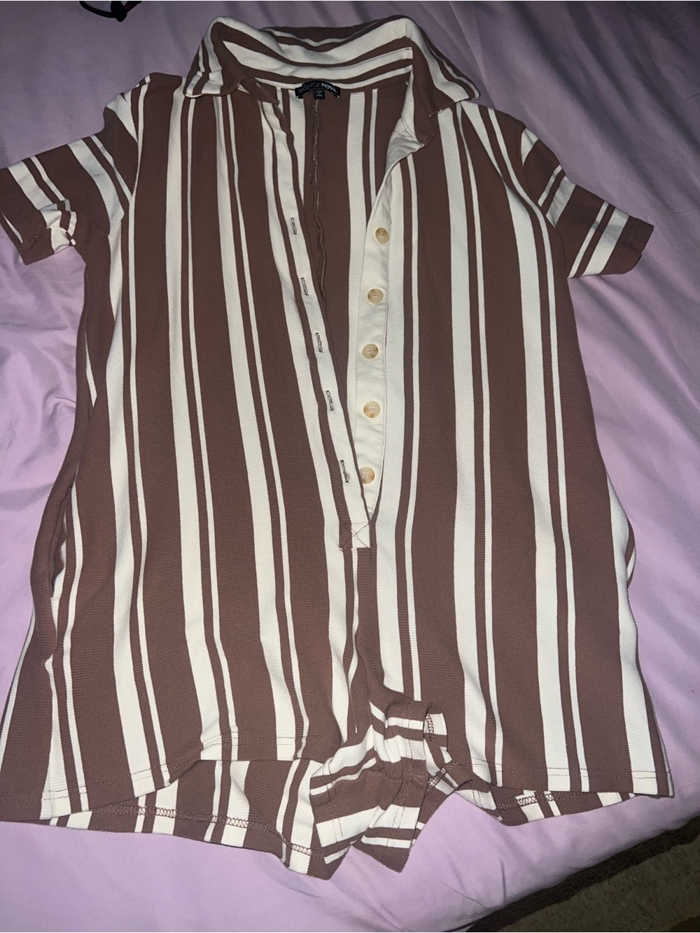 Striped Brown and Cream Polo Romper